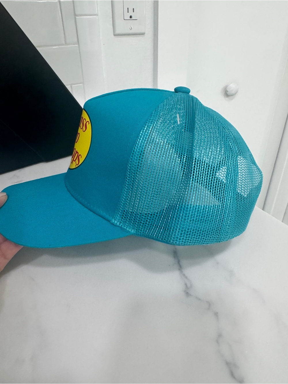 Bass Pro Shops Gone Fishing Teal Blue Trucker Hat Snapback Adjustable One Size - Picture 2 of 5
